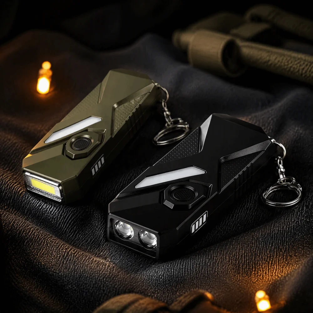 Rechargeable Keychain Flashlight Double Front Lights Side Light Panel Atmosphere Keychain Lamp Multifunctional USB C