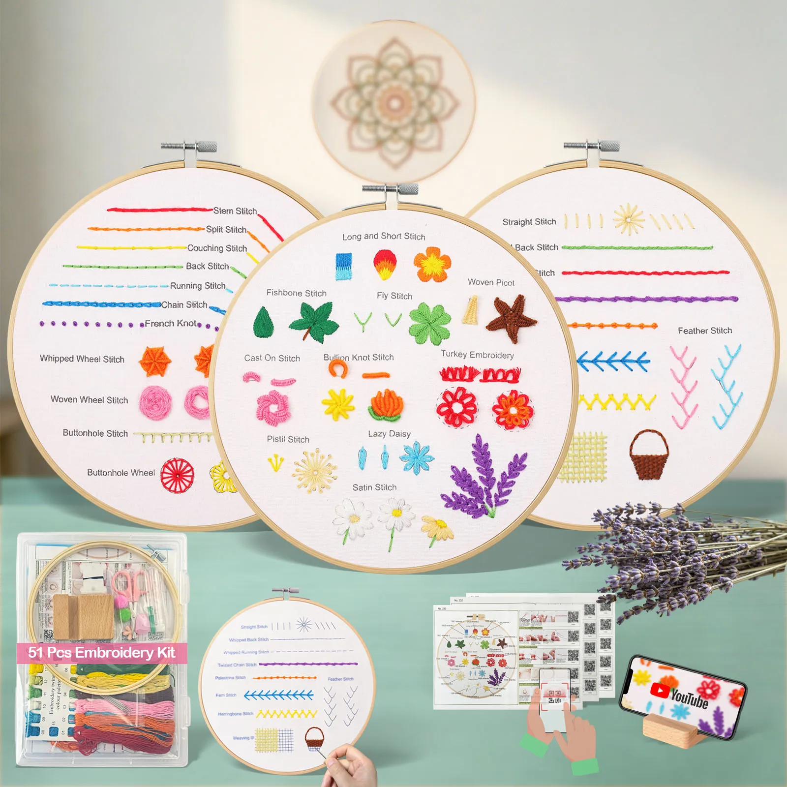 First Embroidery Kit for Beginners: Pre-Printed Needlepoint Starter Kits with Complete Tools & Step-By-Step Videos Guide - Zero Stress to Learn 31 Stitches - Adults Relaxing DIY Craft Hobby