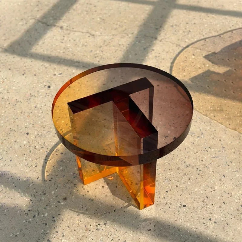 table, small round table simple sofa side table, designer living room amber, round crystal table with gradual change