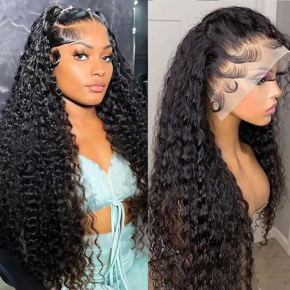 

Water Wave 13X4 HD Transparent Lace Front Wigs Human Hair Brazilian 10A Grade Deep Curly Human Hair Wigs for Black Women