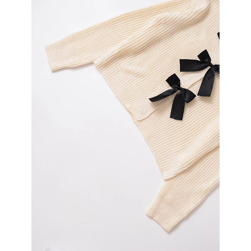 YENKYE New 2025 Women Long Sleeve O Neck Bow Knit Cardigan Autumn Casual Sweater Outerwear