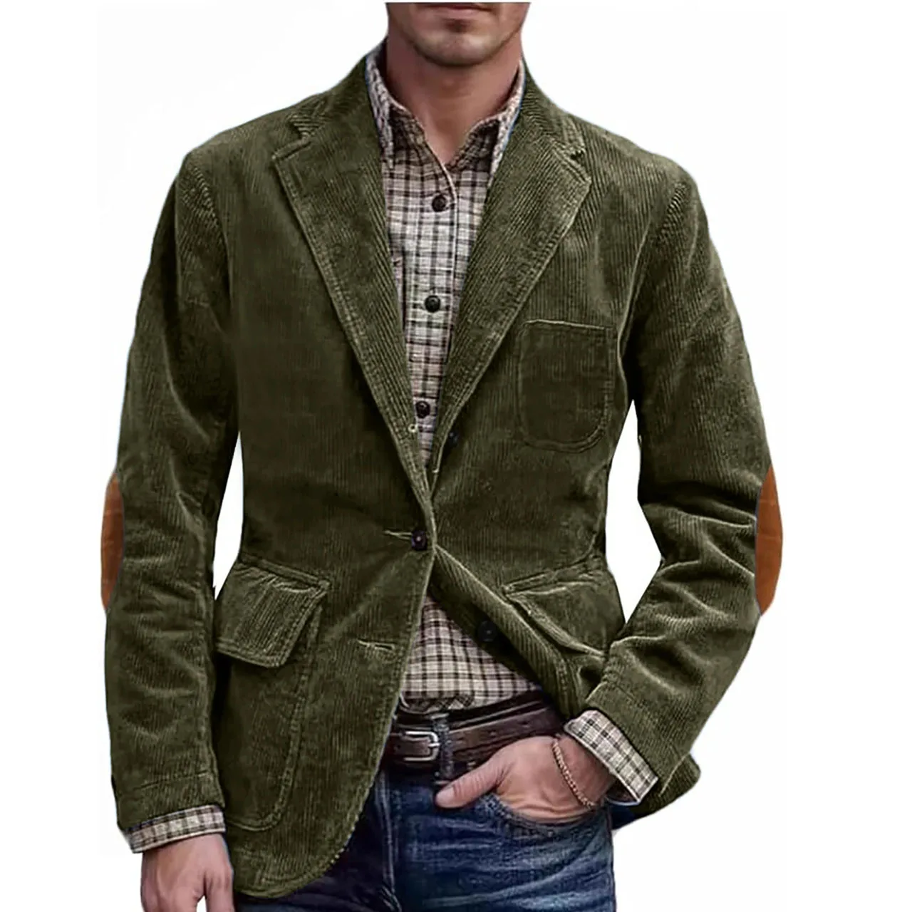 

Men's Corduroy Warm Pocket Suit Jacket Solid Color Casual Blazers For Men Winter Fashion Single-Breasted Top Sport Coats
