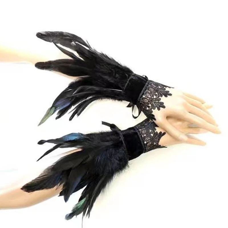 HX6F Modifiable Black Down Arm Cuffs Flexible Wrist Ensembles Dark Theme Party Wear Halloween Costuming Accessories