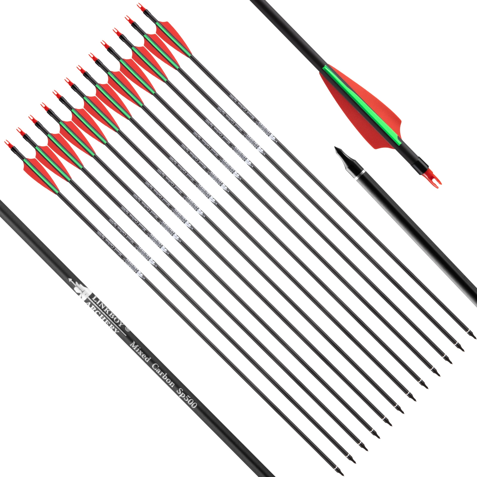 

6/12/24 шт. смешанный карбоновый стрела, позвоночник 500, диаметр 7,8 мм, 3 дюйма, пластиковые лопасти для блочного изогнутого лука, стрельбы из лука, охоты
