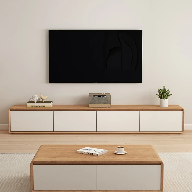 

Modern minimalist Japanese log color small apartment living room floor cabinet TV cabinet solid wood multi-layer board
