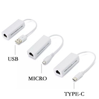 Micro USB Type C to Network Card LAN Ethernet RJ45 10/100Mbps Internet Cable For Android PC Laptop Tablet Windows XP Vista Linux