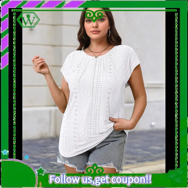 

A18P-Womens Summer Pleated Dressy Casual Cap Short Sleeve Sleeve T-Shirts