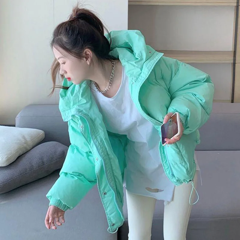 Winter Chic Hooded Down Cotton Puffer Parka Coats Women Loose Solid Thicken Warm Jacket Female New Fashion Zippers Outwear 2023