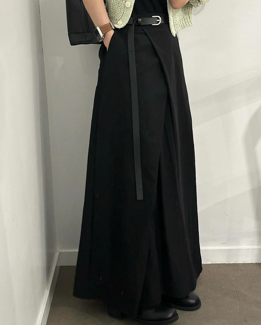 Loose Knee-Length A-Line Skirt Versatile Long Dr High Waist Design Commute Sle Pure Color Polyester Fiber Women's Faion