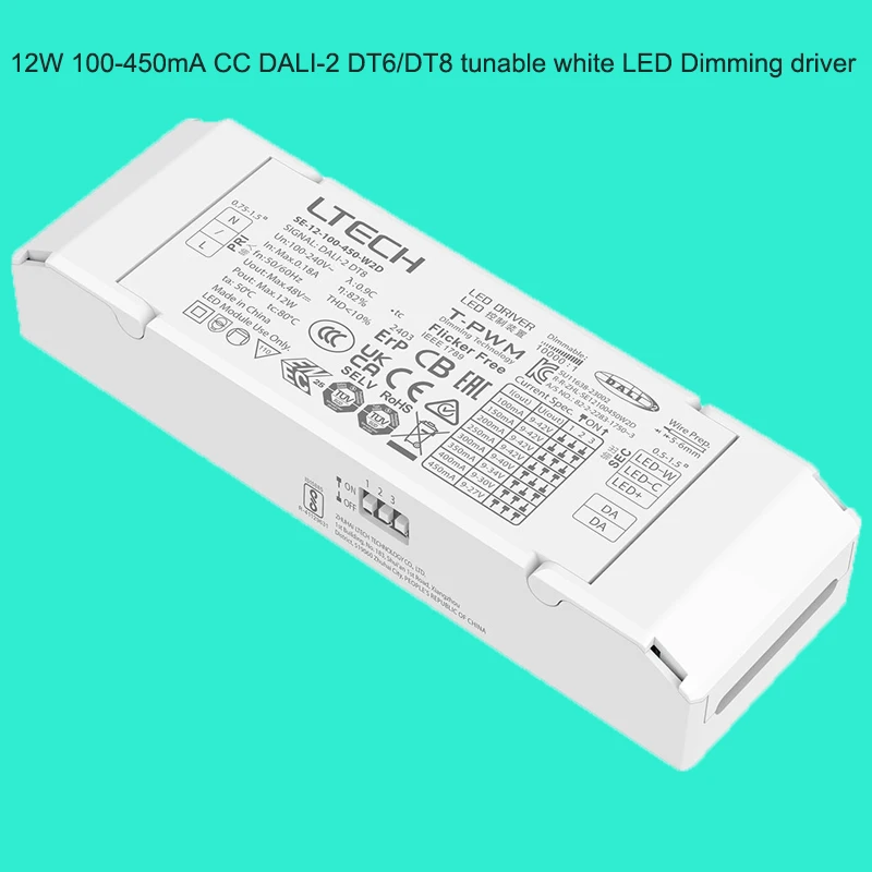 LTECH DALI CC Dimming Driver,12W 100mA-450mA CC Constant Current
