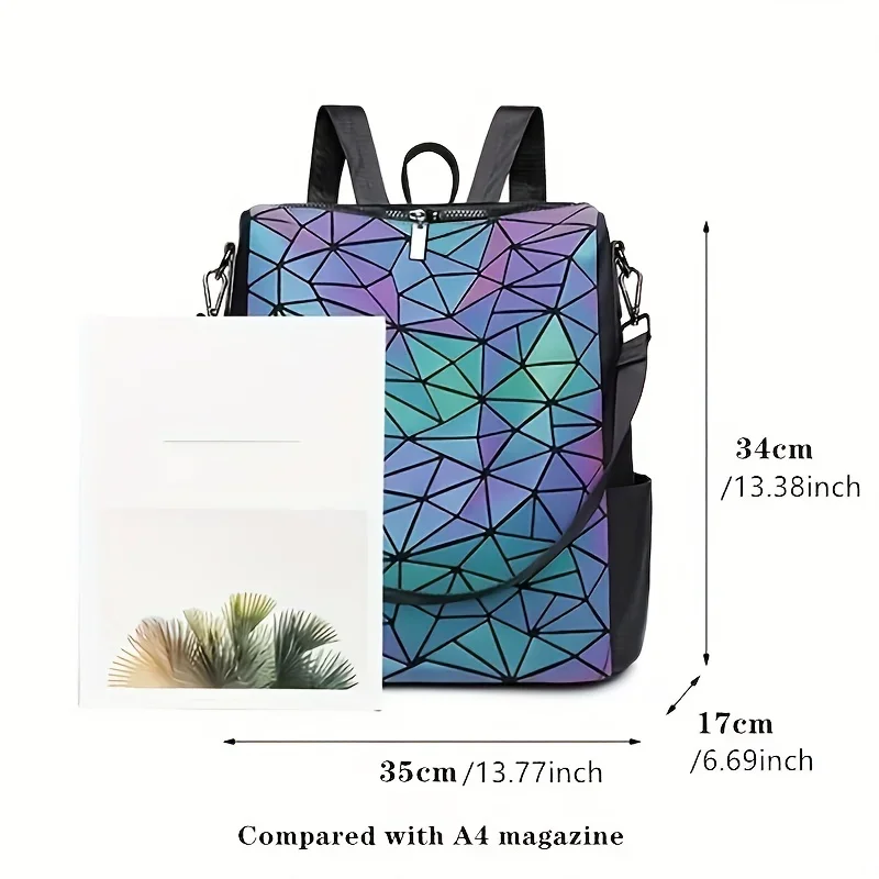 Fashion Women\'s luminous Backpack PVC holographic geometric School Bags For Teenage Girls mochila feminina travel Bagpack