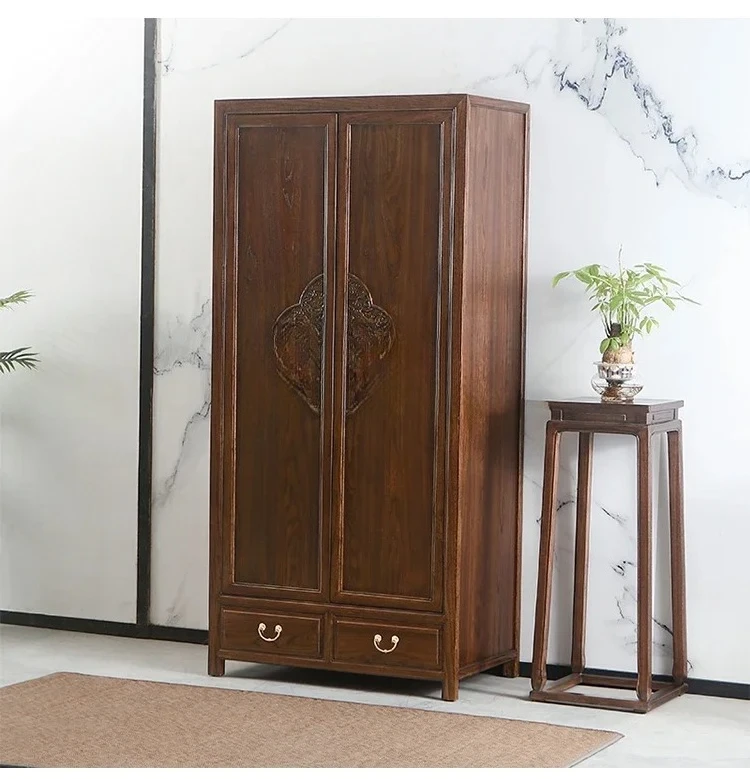 

S Retro Chinese Style Elm Wardrobe Home Bedroom Solid Wood Bed & Breakfast Hanging Wardrobe Storage Locker