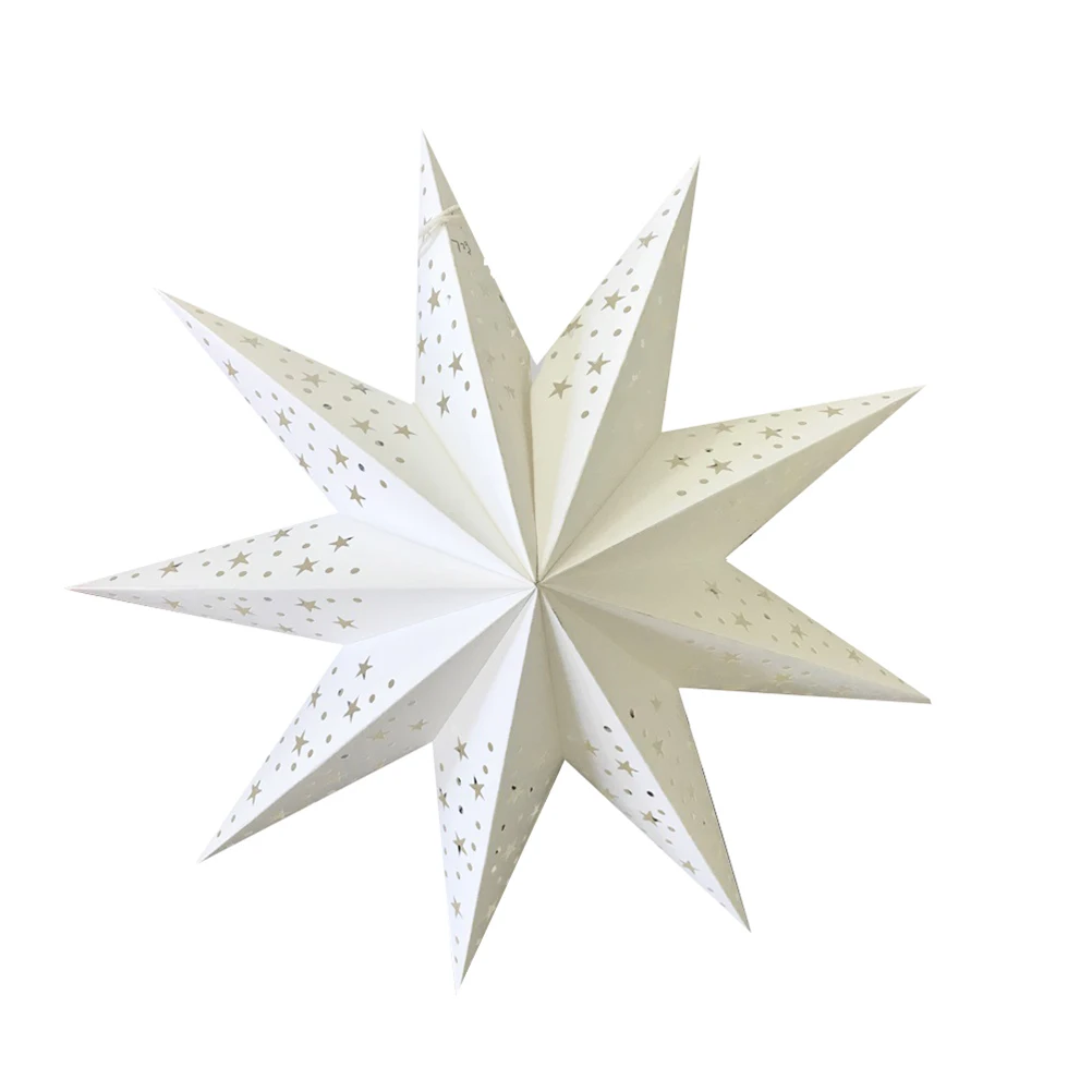 Lanterne lumineuse en forme d'étoile évidée, lanterne pliante en papier LED, décoration de festival et de fête, blanc, 45cm