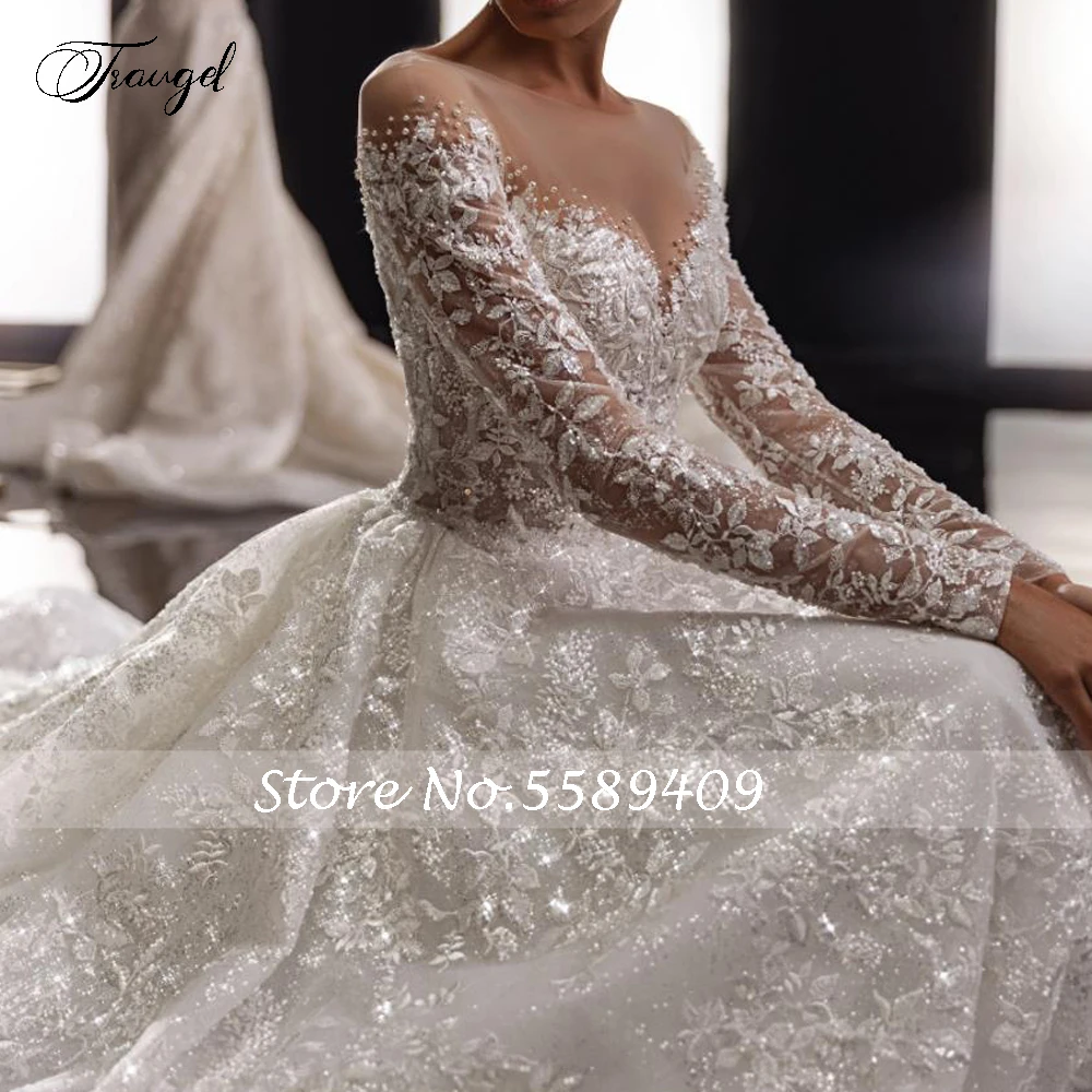 Customized A-Line Delicate O-Neck Wedding Dresses Lace Embroidery Court Train Vestido De Novia Charming Vintage Robe De Mariee