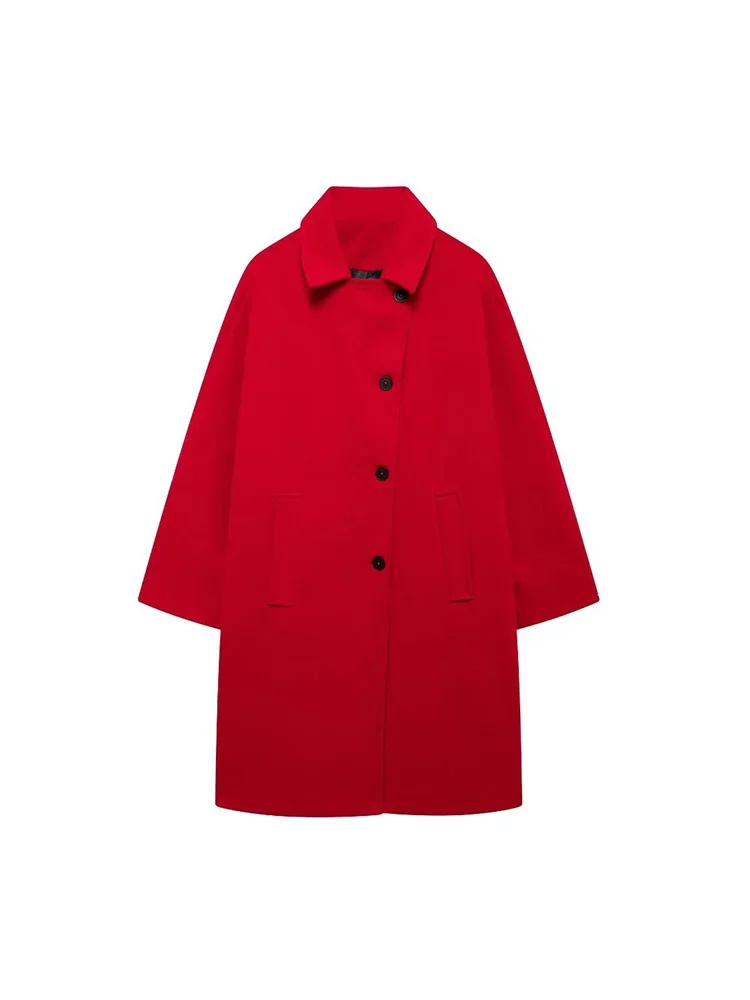 Willshela Women Fashion Red Single Breasted Trench Vintage Lapel Neck Long Sleeves Female Chic Lady Outfits