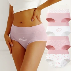 Plus Size M-5XL 4Pcs Women Panties High Waist Underwear Fashion Print Girls Briefs Breathable Cotton Panty Soft Female Lingerie