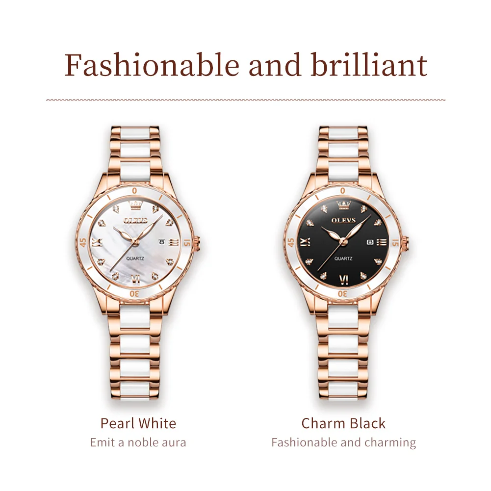 OLEVS Top Light Luxury Brand Exquisite Women's Watches Fritillaria Dial Quartz Watch for Lady Calendar Waterproof Gift Bracelet