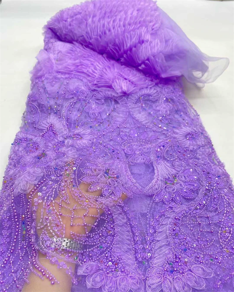African Sequins Beaded Lace Fabric 2026 High Quality Sequence Embroidery French Nigerian Lace Fabric for Wedding Dress