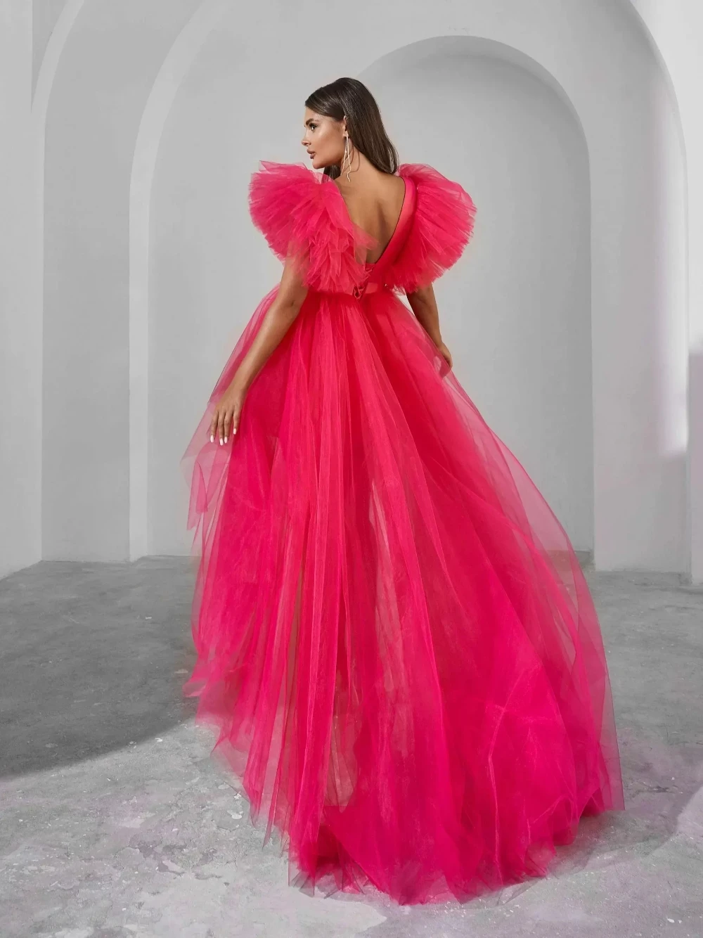 DMDRS modna tiulowa suknia wieczorowa z niskim stanem delikatna dekolt w kształcie litery V linia suknia wieczorowa dostosowana piękna impreza specjalne okazje nosić