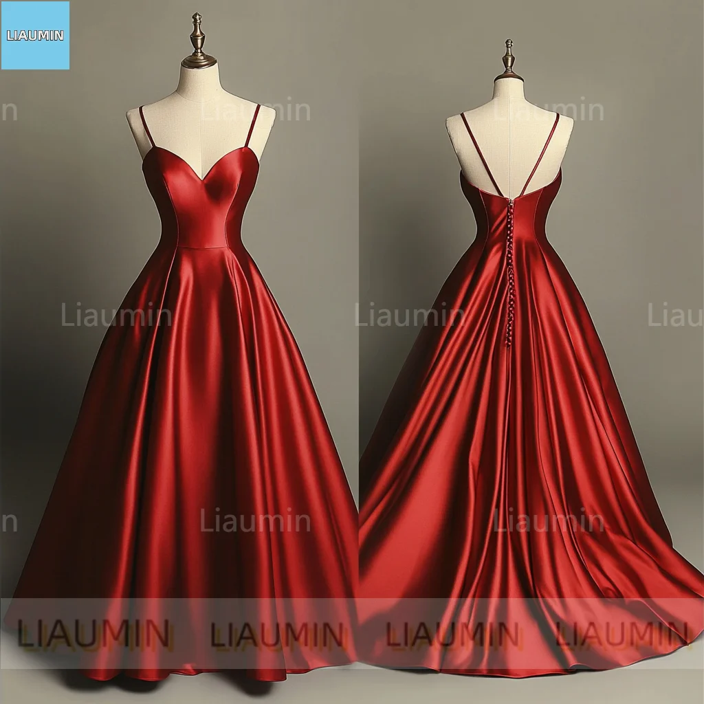 Simple Classic Red Satin Full Length Lace-up Prom Formal Wedding Dresses Evening Bridesmaid Party Clothing Custom Hand Made C-5