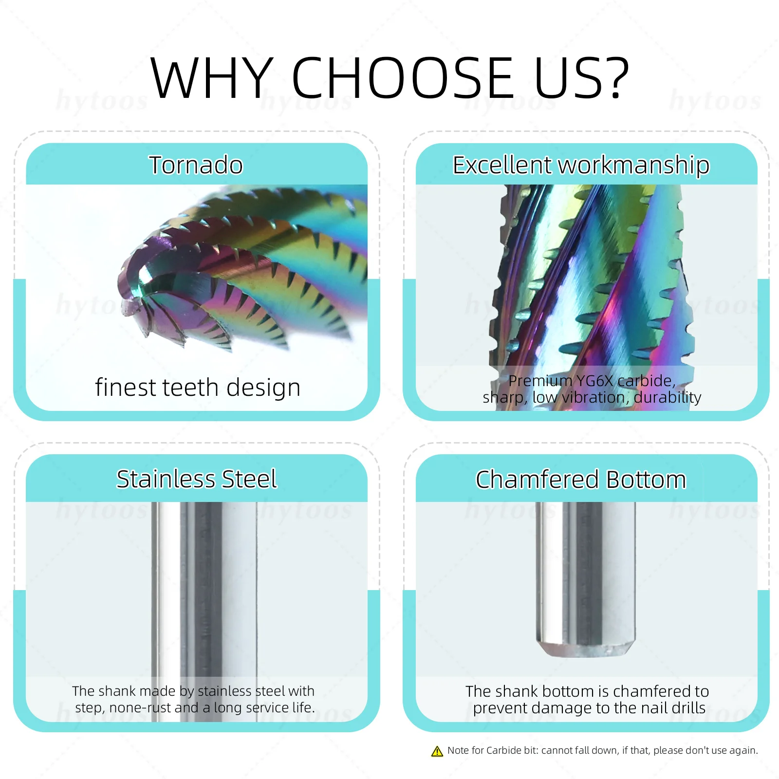 HYTOOS Tornado Punte da trapano per unghie acriliche Pro Punta per unghie in metallo duro Strumento per la rimozione del gel spesso Punte elettriche Accessori per manicure