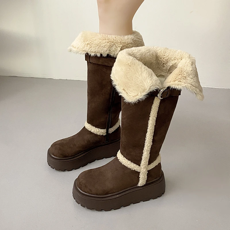 

Winter New Tall Snow Boots Women's Fashion Round Toe Suede Plus Wool Warm Cotton Boots