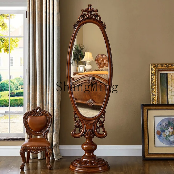 

CL Full-Length Mirror Solid Wood Living Room Carved Floor Mirror Bedroom Dressing Mirror High-End Villa