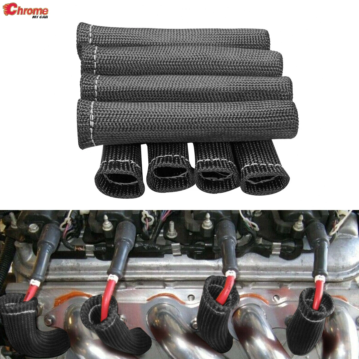 8Pc Spark Plug Wire Boots Heat Shield Protector Sleeve Loom SBC BBC 350 454 Engine 1500°F Car Accessories For Ford Chevy GMC