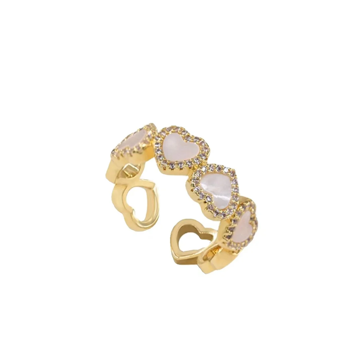 Girl\'s Sweet Imitation Shell White Heart Shaped Micro Set Zircon Open Ring 2024 Party For Women\'s Fashion Jewelry Accessories