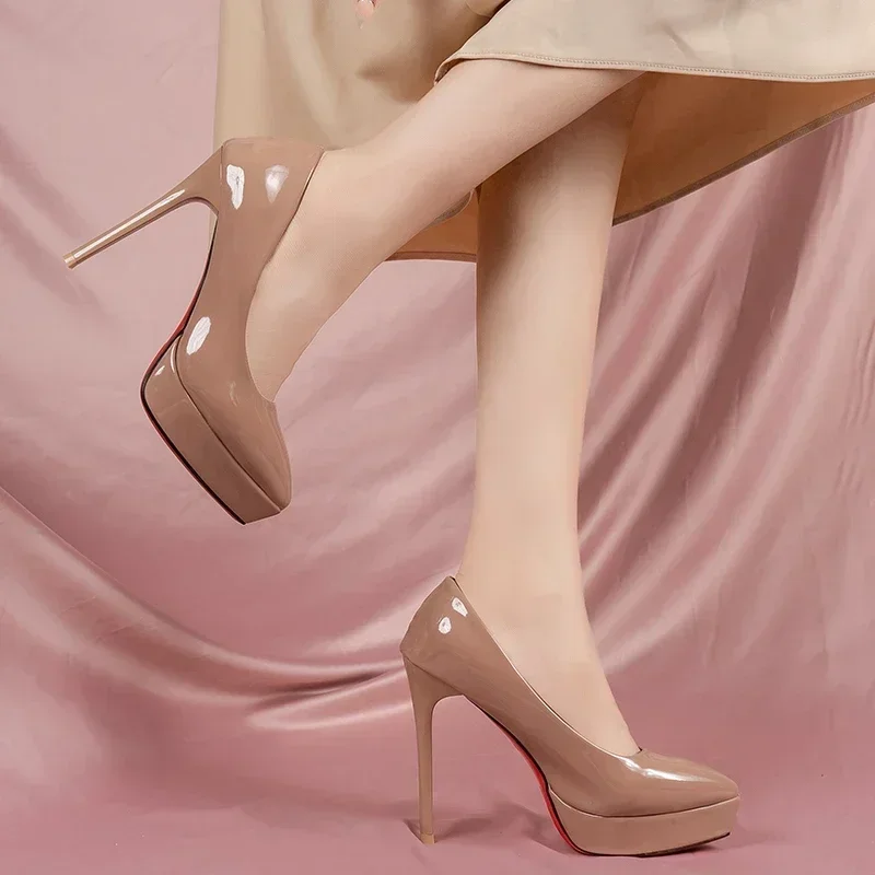 2023 Autumn Platform Thin Heels Ladies Pumps Fashion Patent Leather Super High Heels Women Pointed Toe Party Shoes Zapatos Mujer