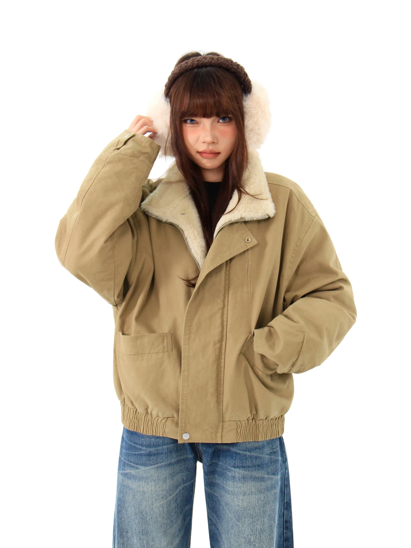 

Hygge Chen Bomber Workwear Jaet Thiened Cotton Coat Stand Collar Men's Warm Retro Outerwear Street Sle Loose Fit Zipper