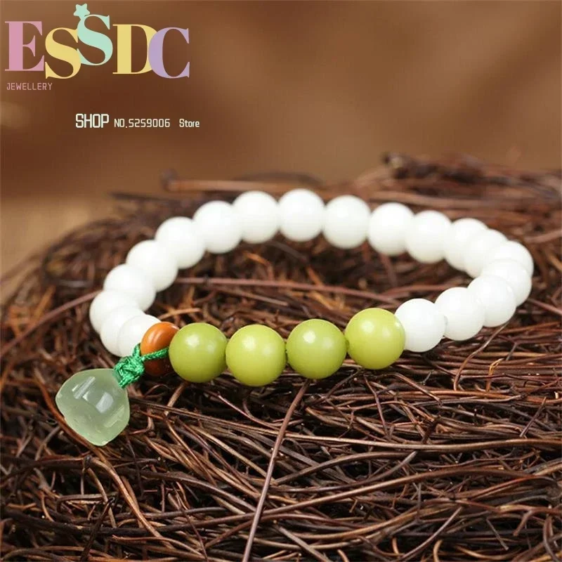 Wholesale Natural White and Green  Root Original Single Circle Beaded Hand String Male and Female Couple Bodhi Son Bracelet