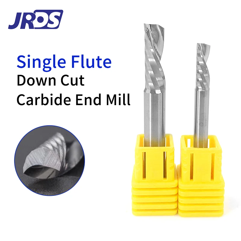

JRDS 3.175/4/5/6/8mm Shank Left Hand Single Flute Uncoated Down Cut Spiral Milling Cutter CNC Engraving Bit for PVC MDF Wood