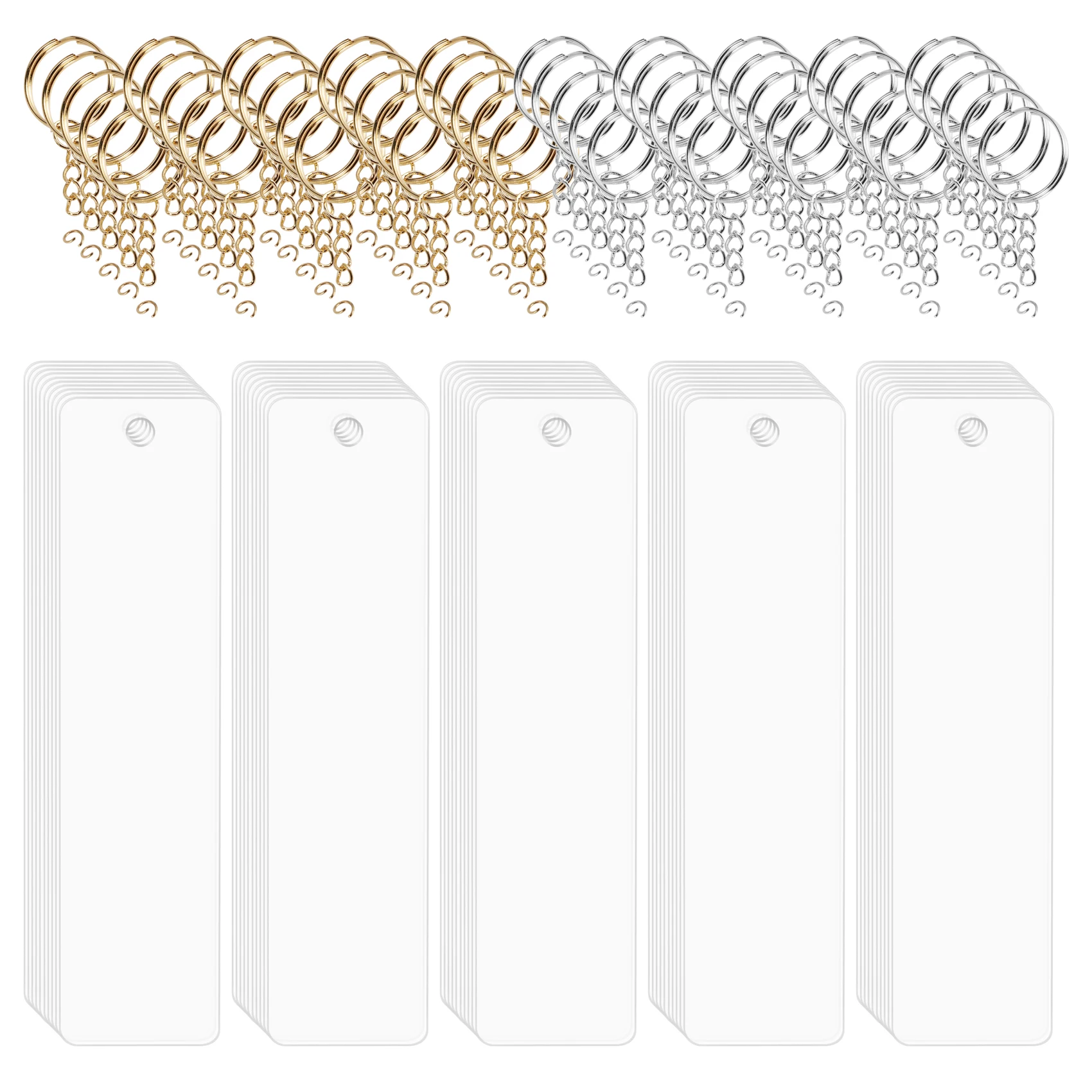 ABLQ 150Pcs Acrylic Keychain Blank with Rings for Vinyl, Clear Key Chains Rectangle Acrylic Blanks for DIY Crafts and Project