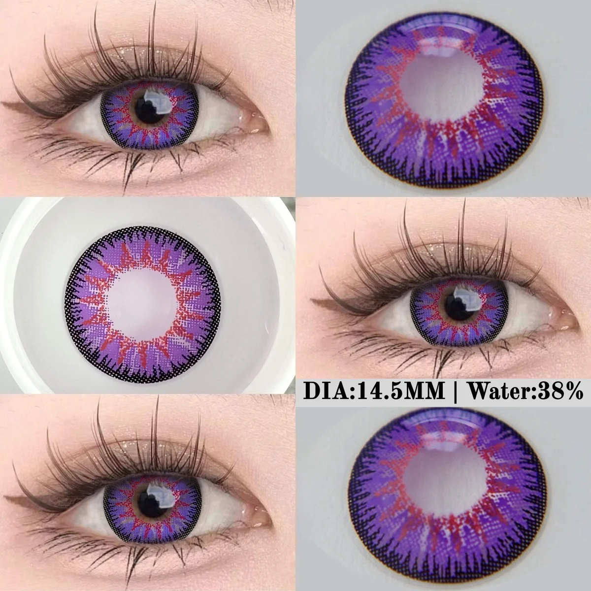 VISUASHOW Anime Cosplay Farbige Kontaktlinsen 6 Monate Einweg 1 Paar Violett Niedliche Große Augen Weiche Linsen für Cosplay Party Make-up – Detail 8