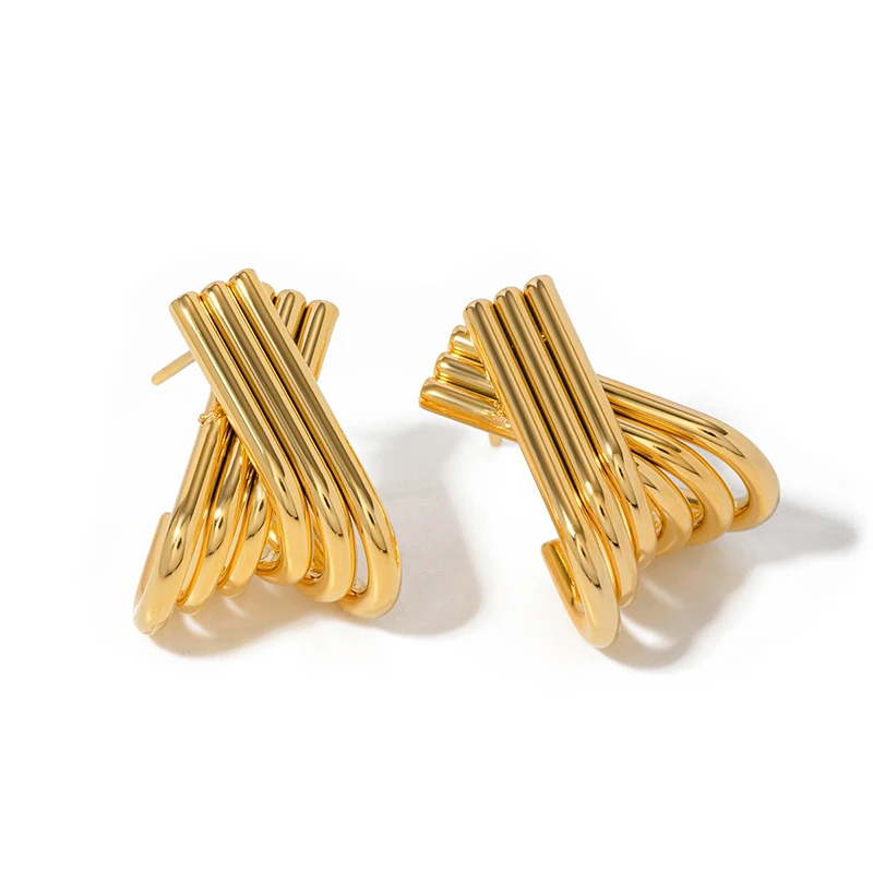 

PRISCA | X-shape Earrings for Women Stainless Steel Simple Line Punk Jewelry 18k Gold Plated New
