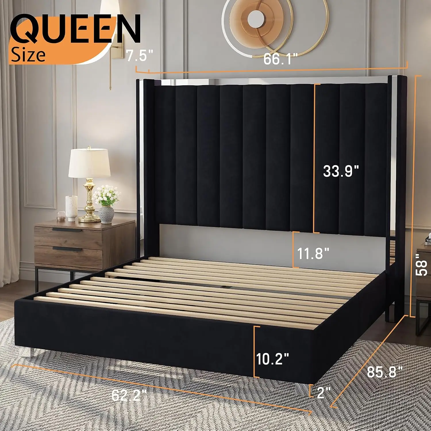 Jocisland Queen Size Bed Frame with 58