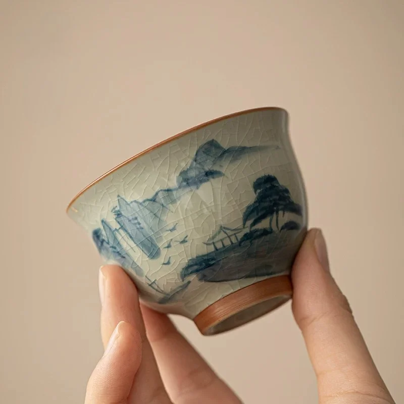 Ge Kiln Teacup Tea Set Gift Box, Practical Souvenir Gift for Elders, Ideal for Birthday, Mid‑Autumn Festival & Teachers' Day