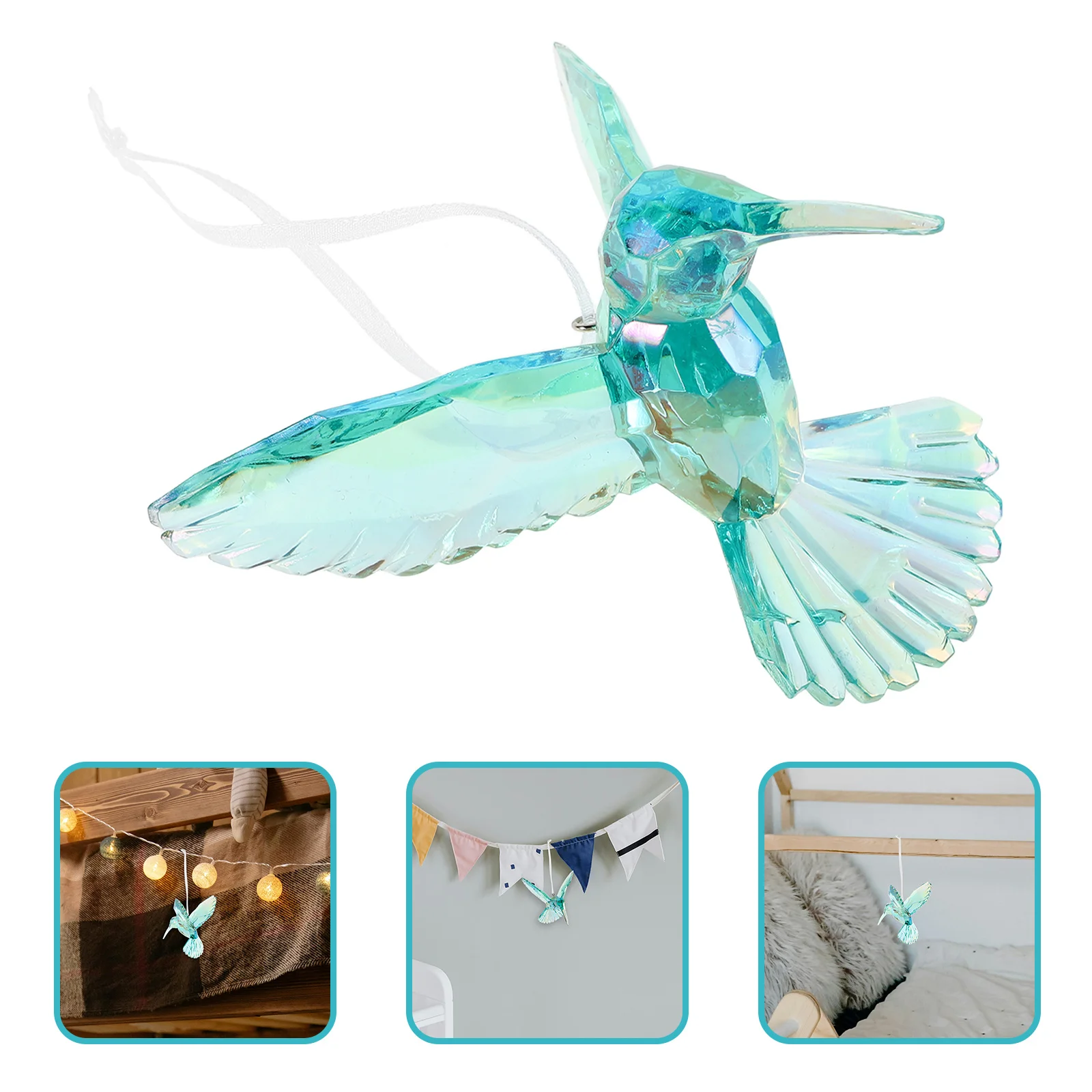 

Transparent Acrylic Bird Hanging Ornament Iridescent Hummingbird Ceiling Decor for Bedroom Dining Area Festive Home Decoration