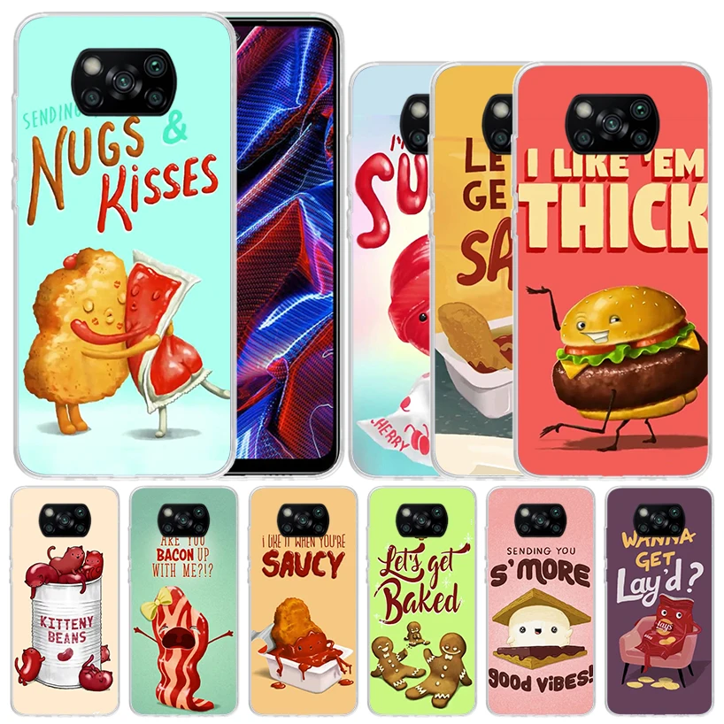 Cute Cartoon Food Poster Soft Cover for Xiaomi Poco X5 Pro X4 Gt X3 Nfc M5S Print Phone Case M4 M3 M2 F3 F2 F1 Mi Note 10 Lite C