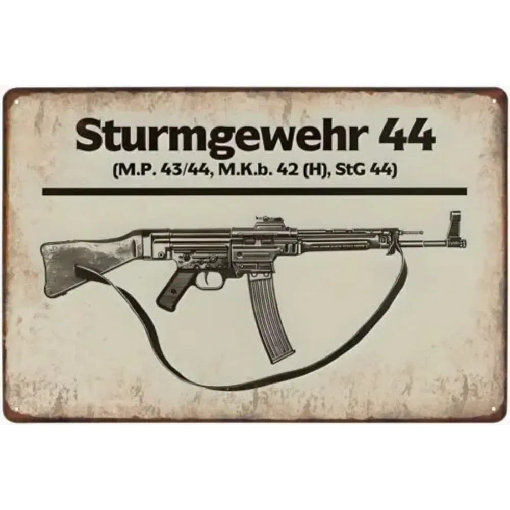 Sturmgewehr44VintageSign Sturmgewehr 44 Metal Sign - Period Advertising Design, WWIIGun Enthusiast Wall Decor