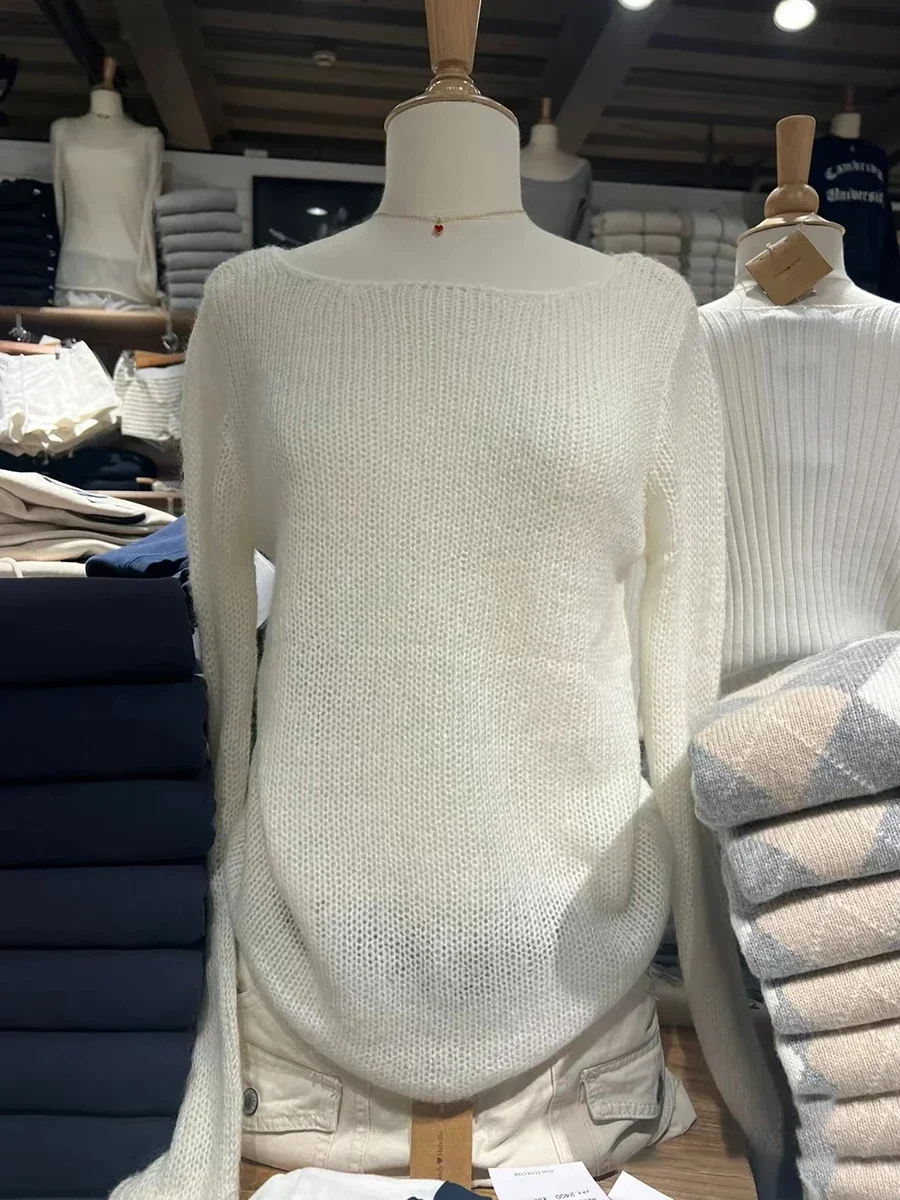 

Бежевые вязаные футболки с длинными рукавами, женские винтажные хлопковые тонкие топы с круглым вырезом, женская уличная повседневная футболка Y2k