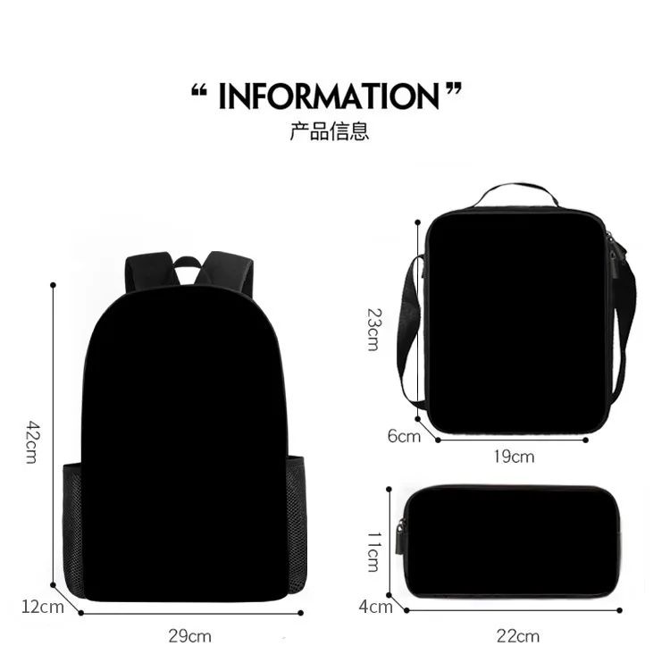 3pcs/Set Classic Popular mechanical style 3D Print Student School Bags Laptop Daypack Backpack Crossbody Lunch bag Pencil Case