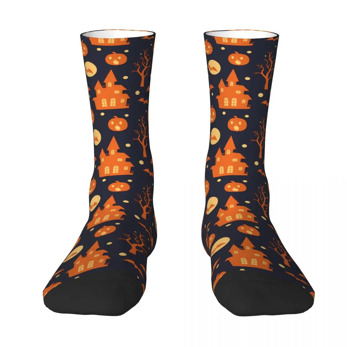 Spooky Pumpkin Bats Socks Halloween Festive Fashion Stockings Female High Quality Cycling Socks Winter Graphic Anti Skid Socks