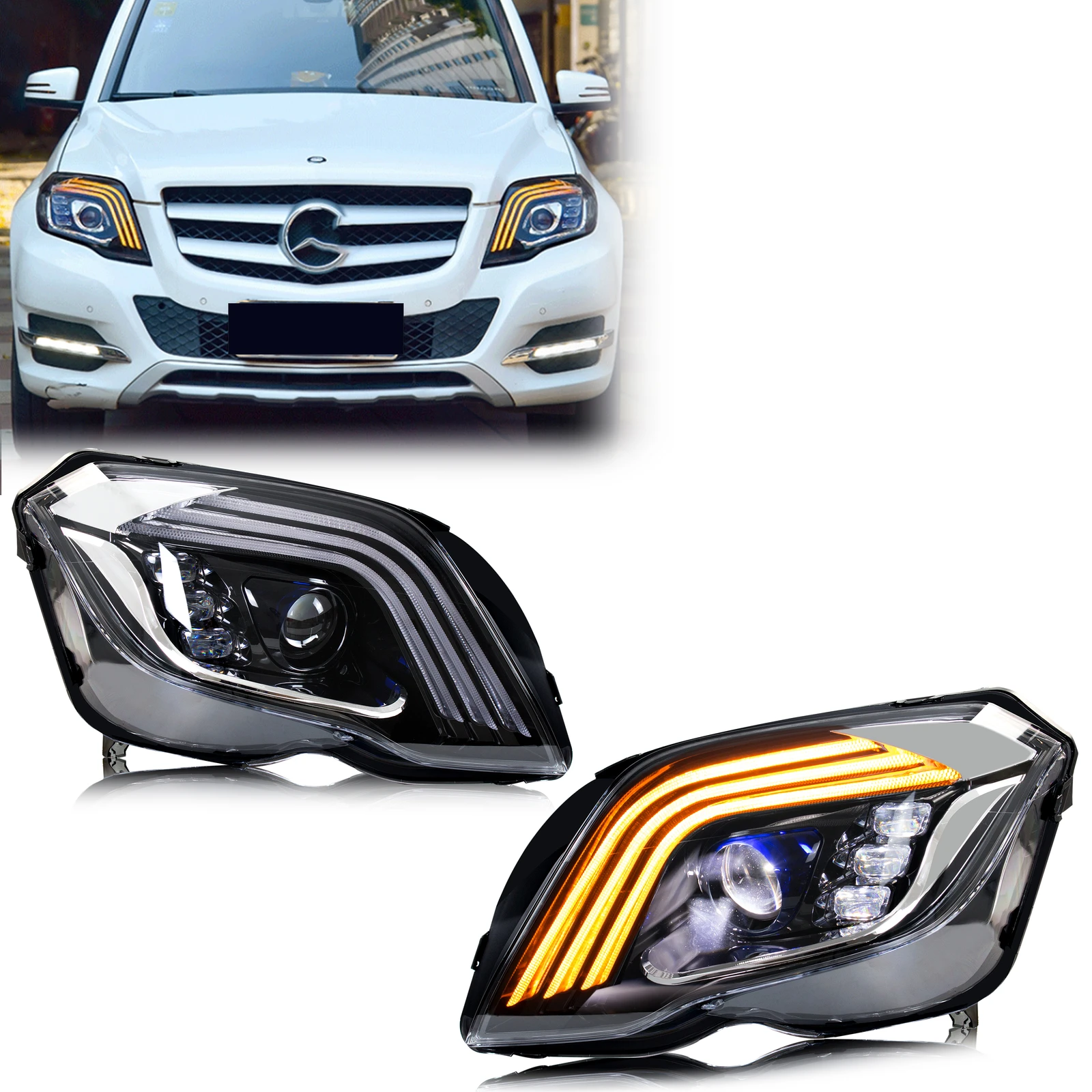 

LED Headlights for Mercedes Benz GLK-Class X204 GLK350 GLK300 GLK250 2013-2015 Front Lamps Assembly [Only Fit Factory Halogen]