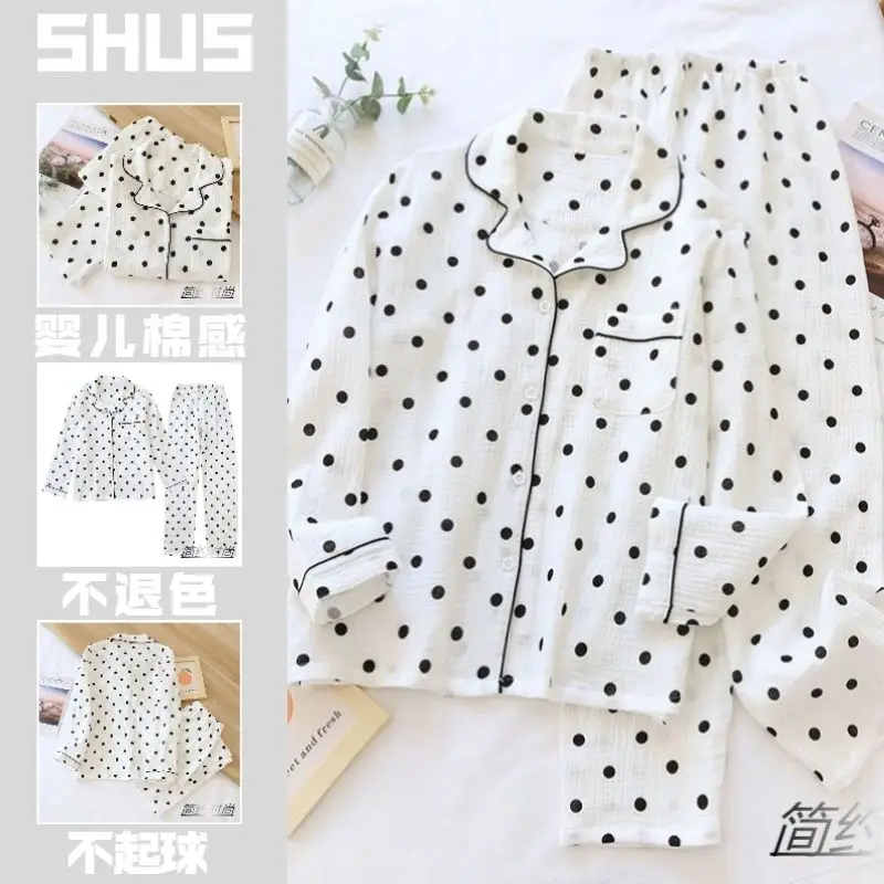 

Woman Pajamas Suit Lady Pure Cotton Sleepwear Spring Autumn Long Sleeves Pants Lounge Clothes Cardigan Sweet Girl Ins Homewear