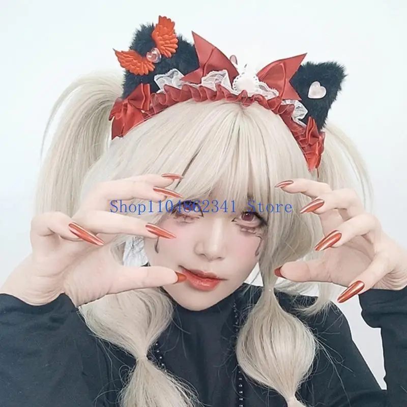 5asd هريرة أنيمي خوذة للحزب مرحلة عيد ميلاد الوجه غسل ​​العصابات مرحلة القطط الأذن الجناح أغطية الرأس صور الدعائم