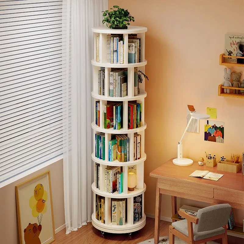 Solid Wood Rotating Bookshelf 360° Space Saving Multi Layer Home Office Library Storage Furniture Book Organizer