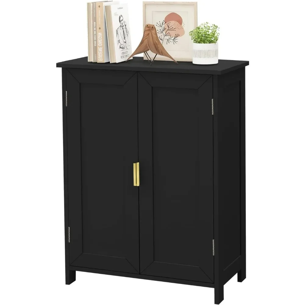 Black independent double door bathroom storage cabinet, bathroom floor cabinet, towel cabinet, bathroom cabinet