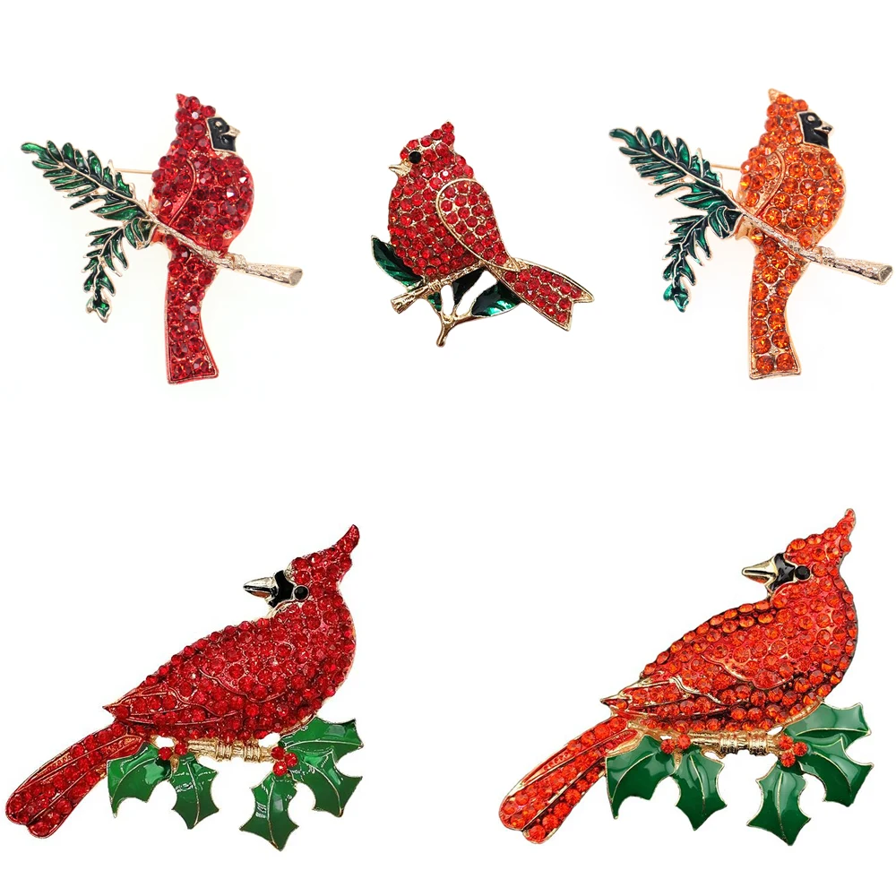 

10/30 Pcs/Lot Rhinestone Red Cardinal Crystal Christmas Holiday Bird Animal Brooch Pins for Clothing Decoration
